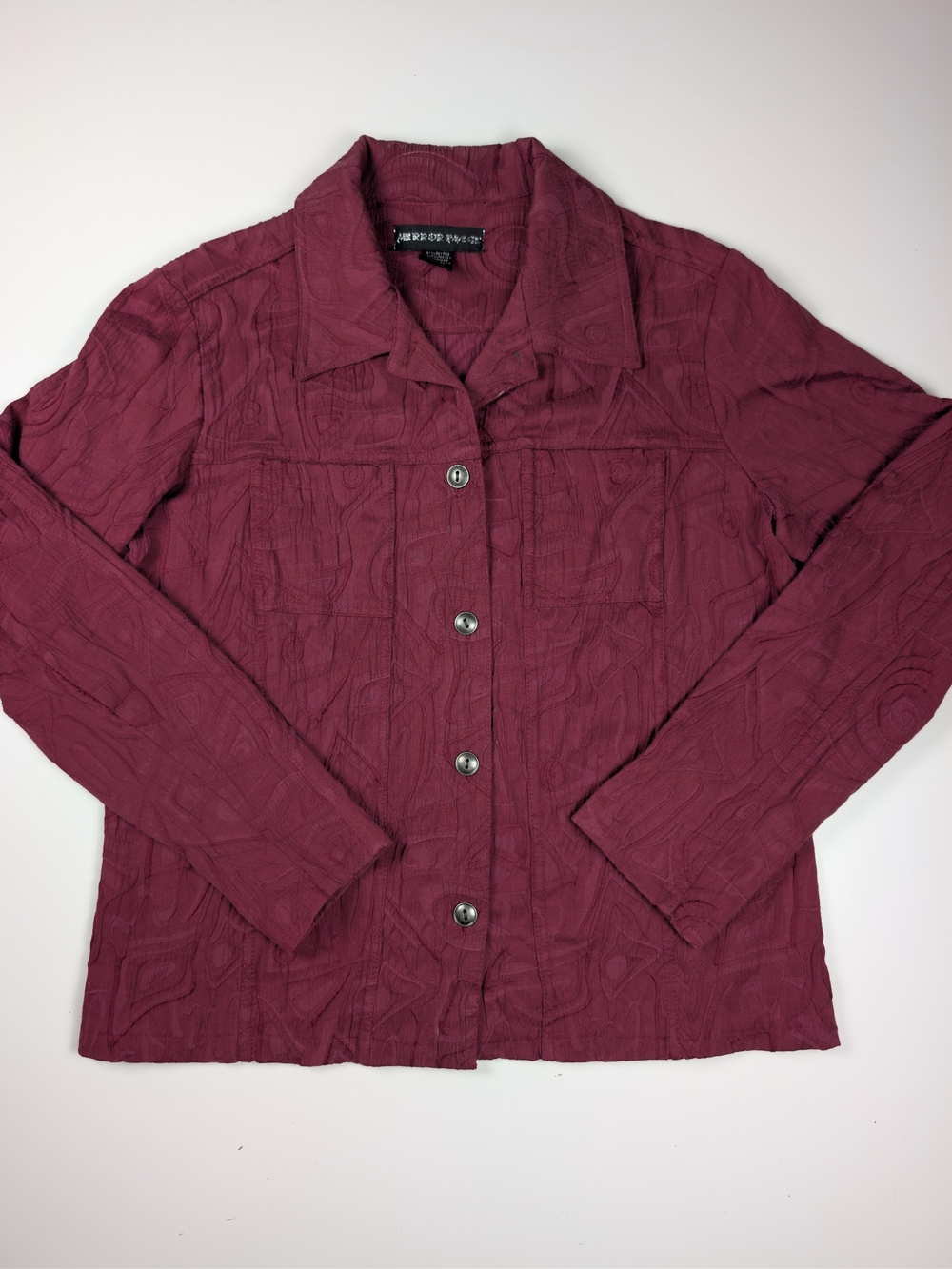 Mirror Image Womens Burgundy Textured Button Front Shirt Jacket Top Size M